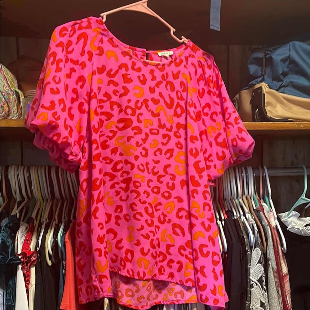 JODIFL Pink and Orange Boxy Blouse Short Sleeve
